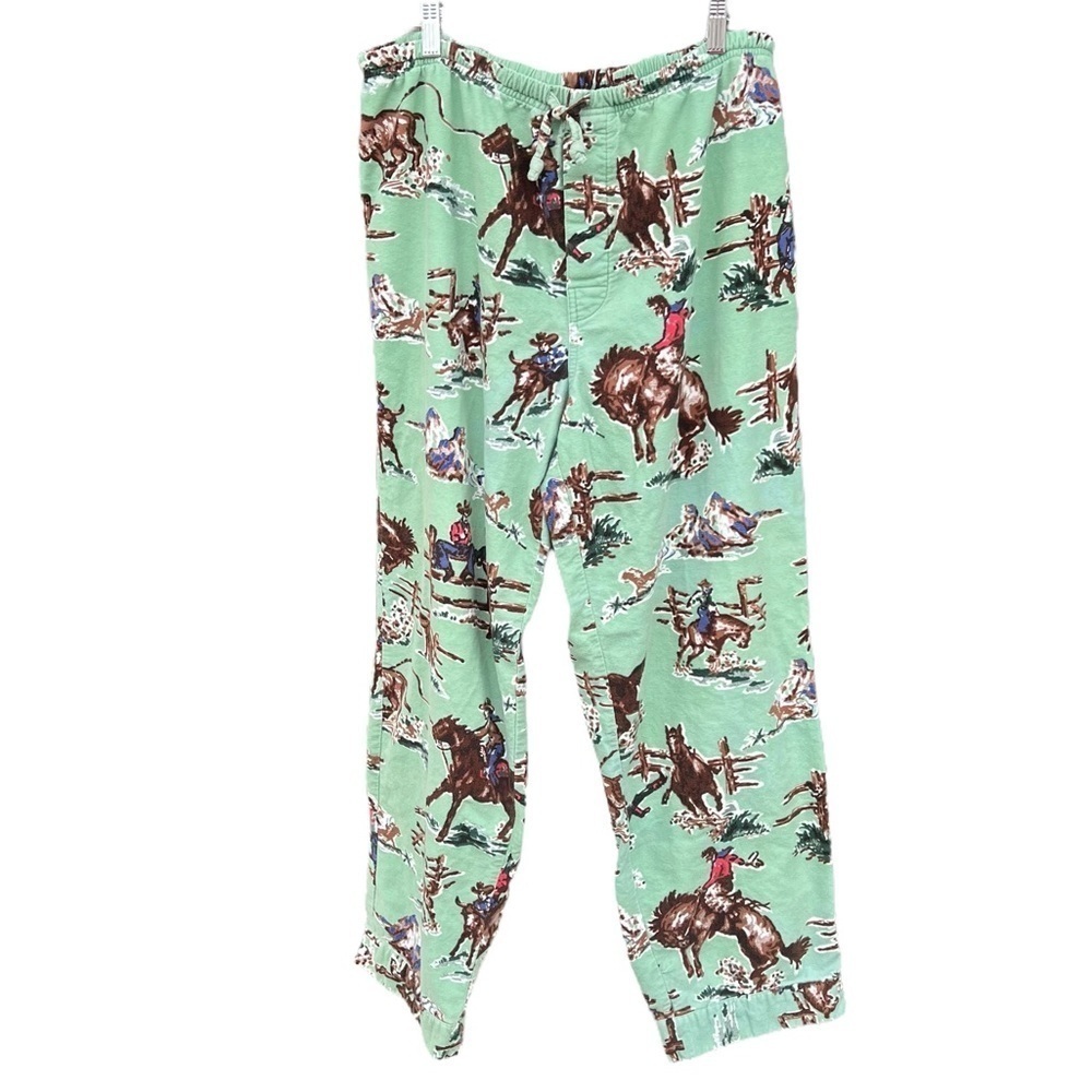 Nick & Nora Kurt Cobain Round Up Mint Green Cowboy Flannel Pajama Pants Medium